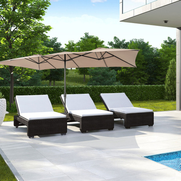 15 Feet Double Sized Patio Umbrella With Crank Handle And Vented Tops Brown Np11129Cf By Cw