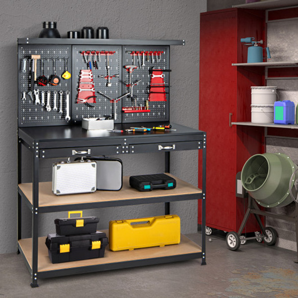 48 Inch Workbench With Pegboard And Drawers Black Th10047Bk By Cw