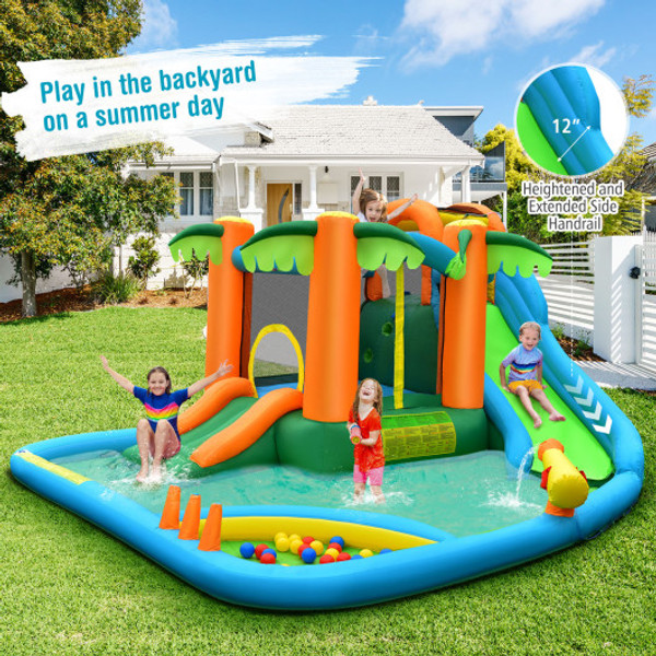 7 In 1 Inflatable Water Slide Park With Trampoline Climbing And 680W Blower Np10328 Es10151Us By Cw