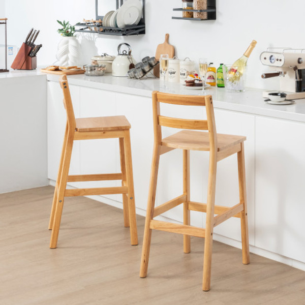 Set Of 2 28 Inch Rubber Wood Armless Bar Stools With Backrest And Footrest Natural Jv10814Na 2 By Cw