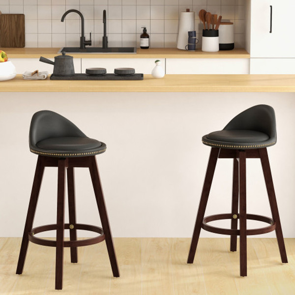2 Pieces Cushioned Swivel Bar Stool Set With Low Back Black Jv10941Dk By Cw