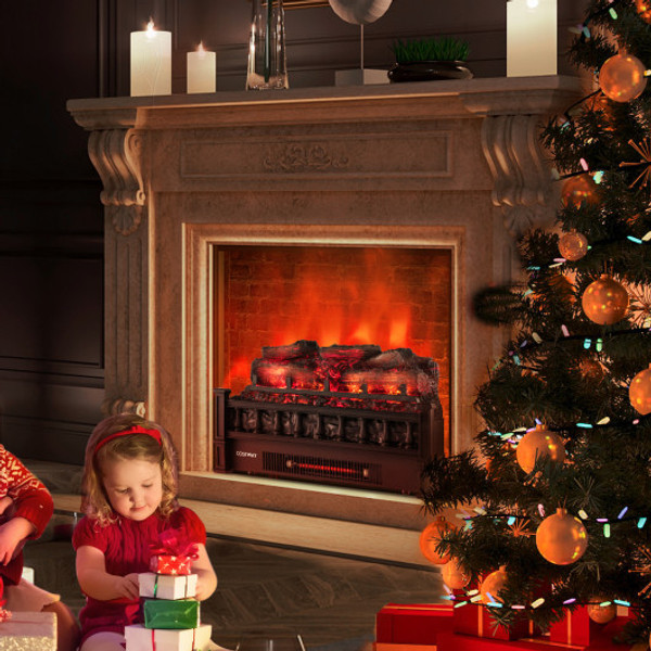 20 Inch Electric Fireplace Heater With Realistic Pinewood Ember Bed Black Fp10359Us Bk By Cw