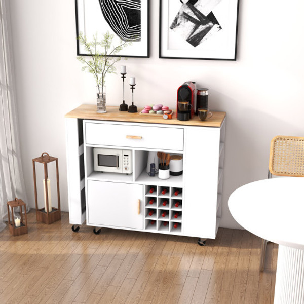 Reversible Folding Kitchen Island Cart With Wine Rack And Spice Rack Kc55534Wh By Cw