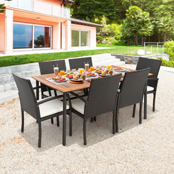 7 Pieces Patio Wicker Cushioned Dining Set With Umbrella Hole Hw70830 2 Hw70830 4 Kc55629 By Cw