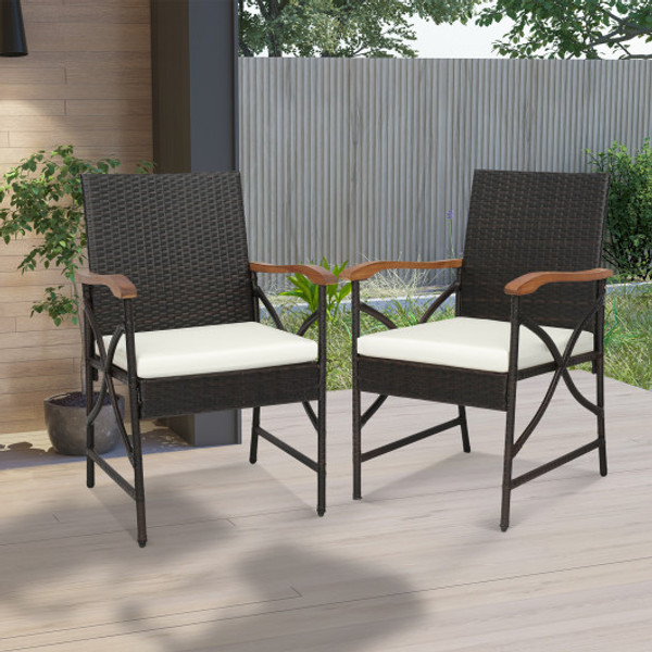 Set Of 2 4 Patio Wicker Dining Chairs With Soft Zippered Cushion Set Of 2 Hw70832 2 By Cw