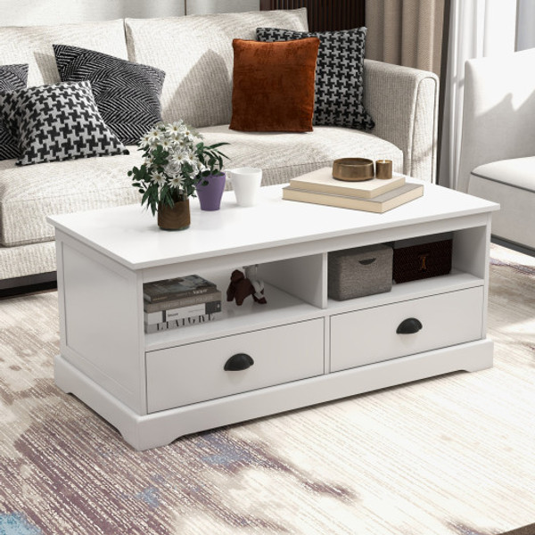 Modern Coffee Table With Drawers And Open Cubies White Hv10353Wh By Cw