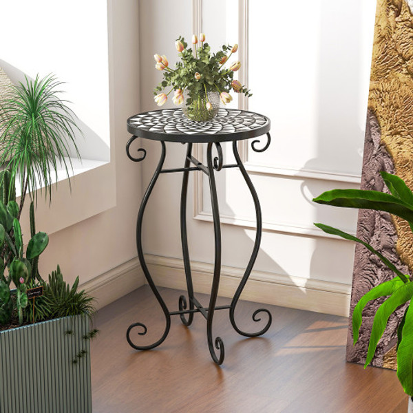Small Plant Stand With Weather Resistant Ceramic Tile Tabletop Black White Gt4060 By Cw