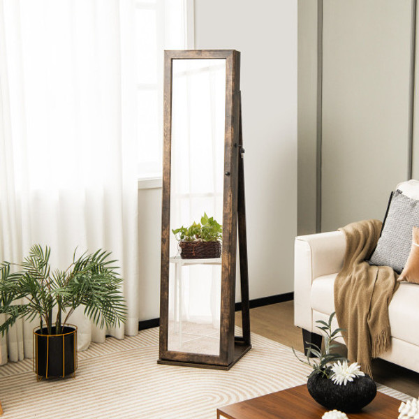 Standing Lockable Jewelry Storage Organizer With Full Length Mirror Brown Hw64484Cf By Cw