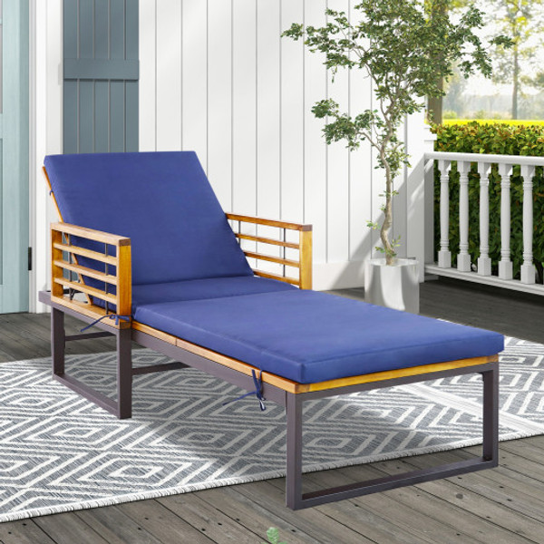 Adjustable Cushioned Patio Chaise Lounge Chair With 4 Level Backrest Navy Hw70984Ny By Cw