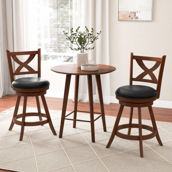 2 Pieces Classic Counter Height Swivel Bar Stool Set With X Shaped Open Back 24 Inch Jv10984Es 24 By Cw