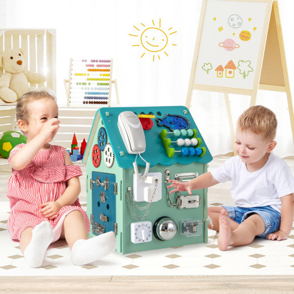 Montessori Play House With Sensory Games And Interior Storage Space Blue Tm10032Bl By Cw