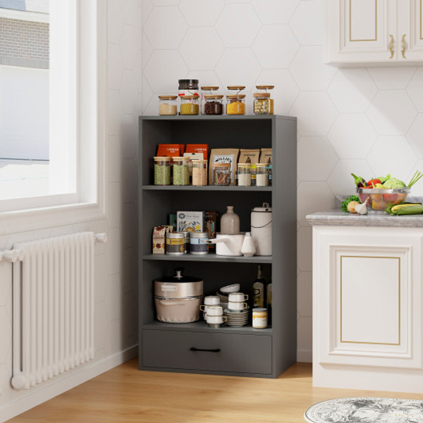 48 Inch Tall 4 Tiers Wood Bookcase With Drawer Gray Jv10665Gr By Cw