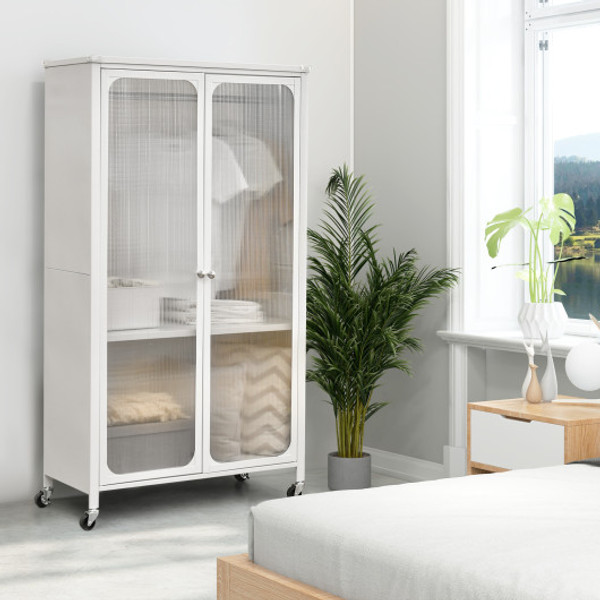 Rolling Storage Armoire Closet With Hanging Rod And Adjustable Shelf White Hu10441Wh By Cw