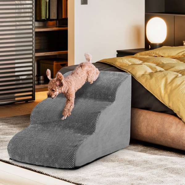 3 Tier Non Slip Dog Steps With High Density Sponge And Silicone Paw Prints Gray Pw10062Gr By Cw