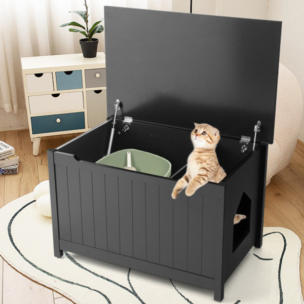 Wooden Cat Litter Box Enclosure With Top Opening Side Table Black Pv10008Bk By Cw
