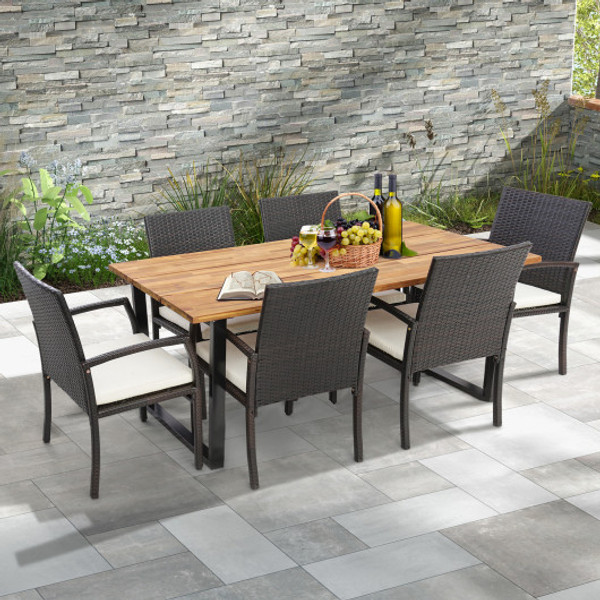 7 Pieces Patio Rattan Dining Set With Umbrella Hole L Shaped Handrail Hw70830 2 Hw70830 4 Hw70840 By Cw