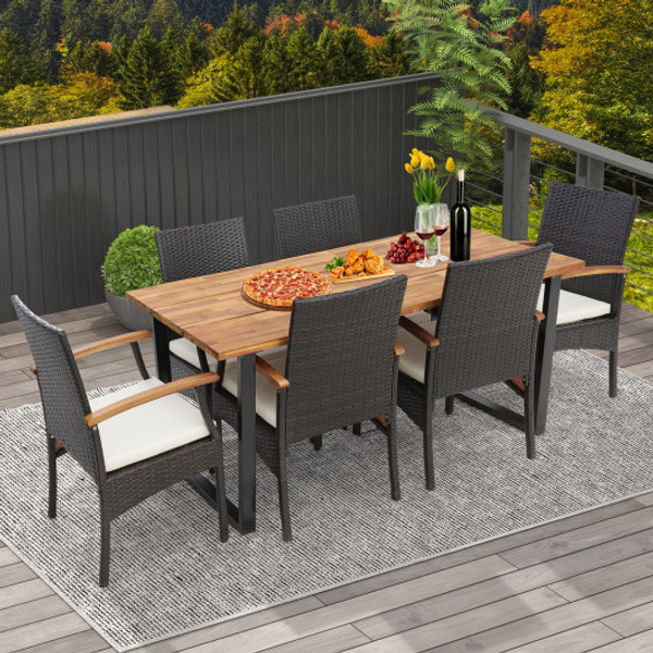 7 Pieces Outdoor Wicker Chair And Dining Table Set Wood Handrail Hw70831 2 Hw70831 4 Hw70840 By Cw