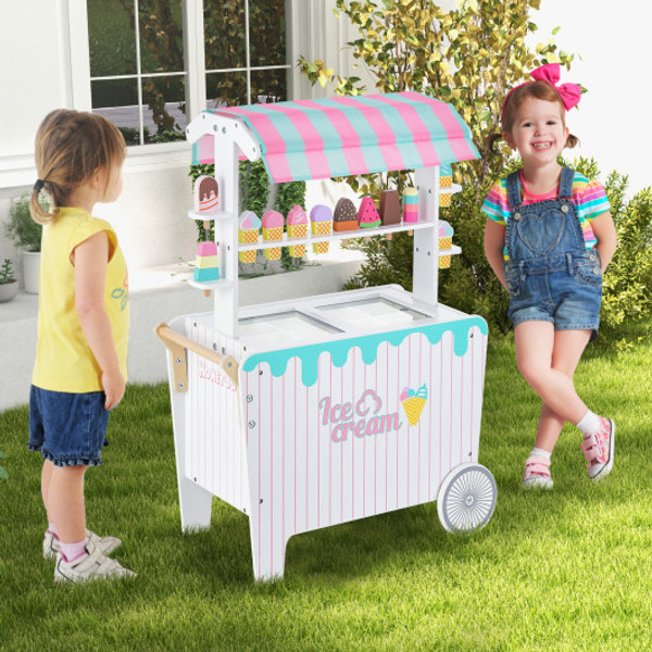 Kids Ice Cream Cart Playset With Display Rack And Accessories Tm10041 By Cw