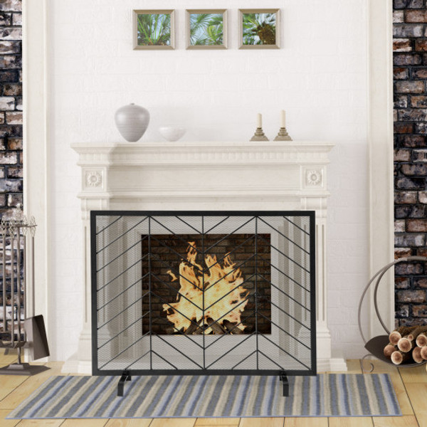 38 X 31 Inch Single Panel Fireplace Screen Black Hv10468Dk By Cw