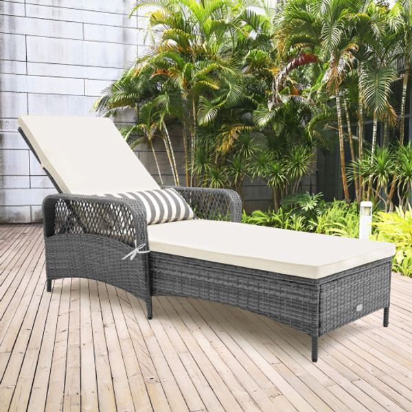 Outdoor Chaise Lounge Chair Recliner With 6 Level Backrest Cushion And Pillow Hw71246 By Cw