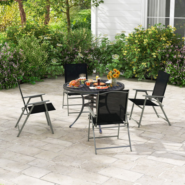 Set Of 4 Patio Folding Chair Set With Rustproof Metal Frame Black Np11024Bk 4 By Cw