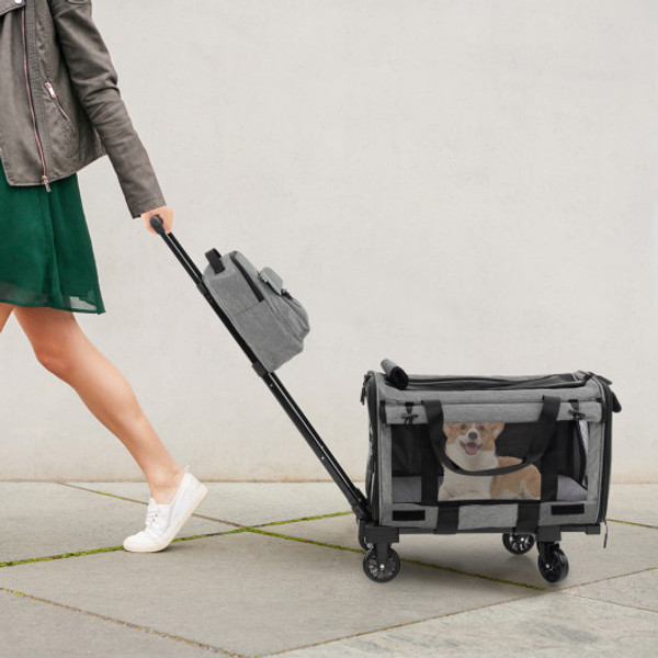 Rolling Cat Carrier With Dual Use Pads And Litter Bag Gray Pv10093Gr By Cw