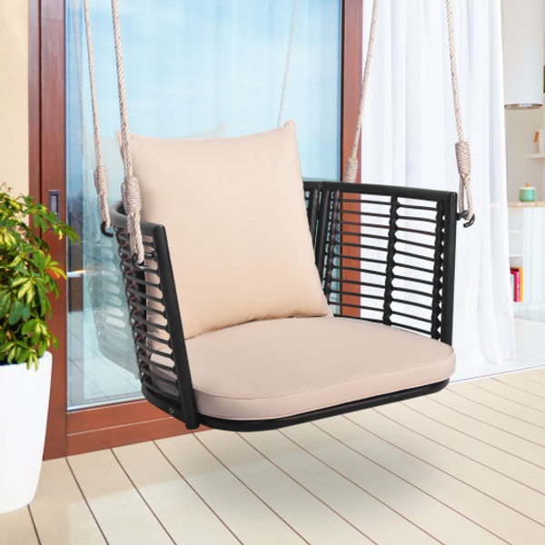 Single Person Hanging Seat With Woven Rattan Backrest For Backyard Hw71332Bn By Cw