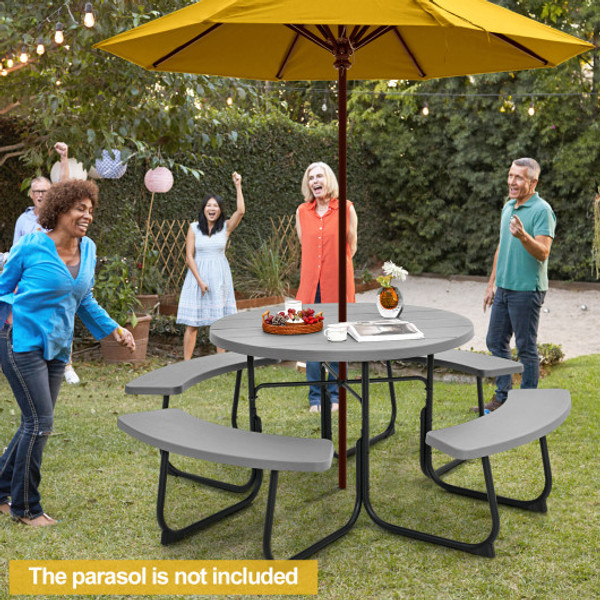 8 Person Outdoor Picnic Table And Bench Set With Umbrella Hole Gray Np11264Gr By Cw