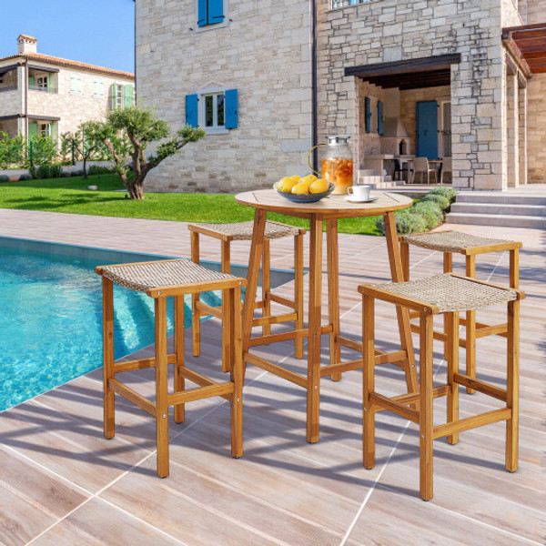 Patio Wood Bar Stools Set Of 2 4 4 Pieces Hw71480 4 By Cw