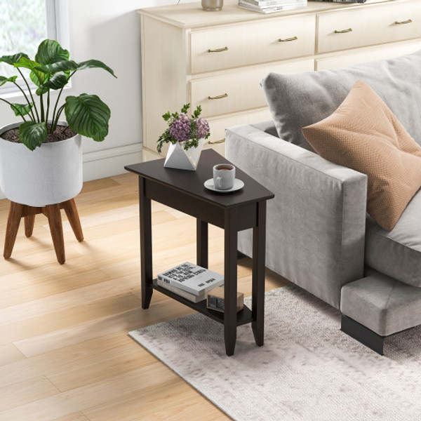 2 Tier Wedge Narrow End Table With Storage Shelf And Solid Wood Legs Espresso Jv11153Es By Cw