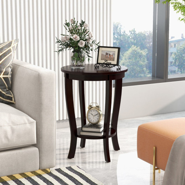 2 Tier Round End Table With Solid Wood Legs Espresso Jv11155Es By Cw