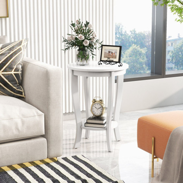 2 Tier Round End Table With Solid Wood Legs White Jv11155Wh By Cw