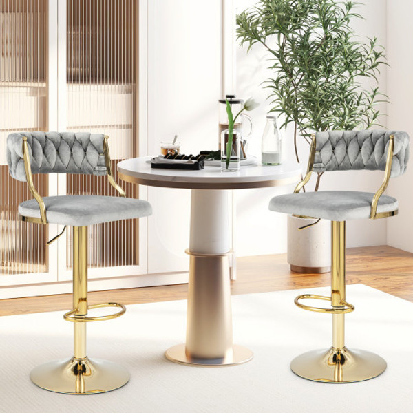 Swivel Barstool With Woven Back Set Of 2 For Kitchen Island Cafe Gray Jv11199Gr 2 By Cw