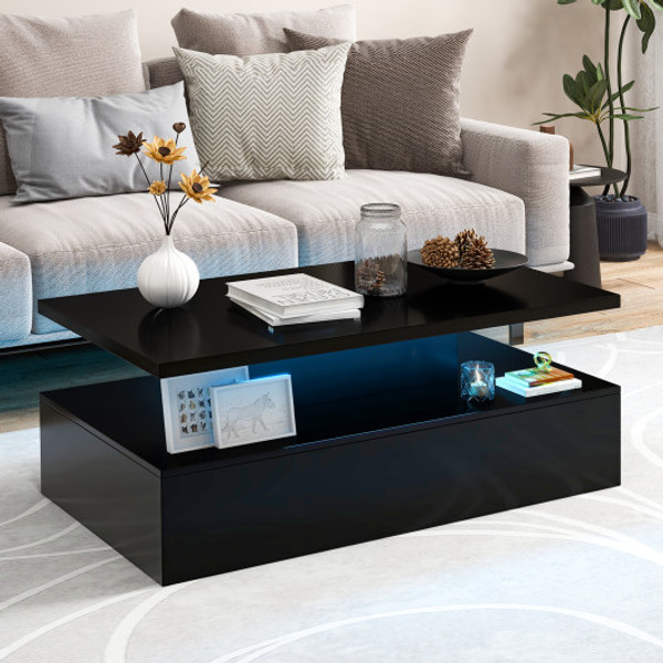 Modern 2 Tier High Glossy Table With Adjustable Light Colors For Living Room Black Hv10428Dk By Cw