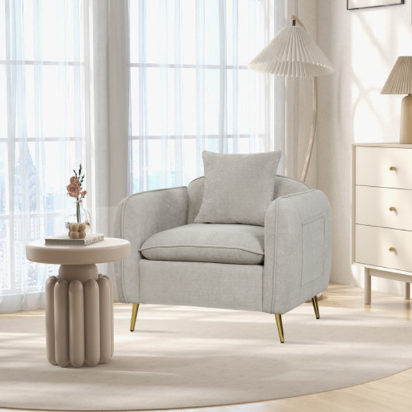 Chenille Velvet Accent Chair With Storage Pockets White Hv10490Wh By Cw