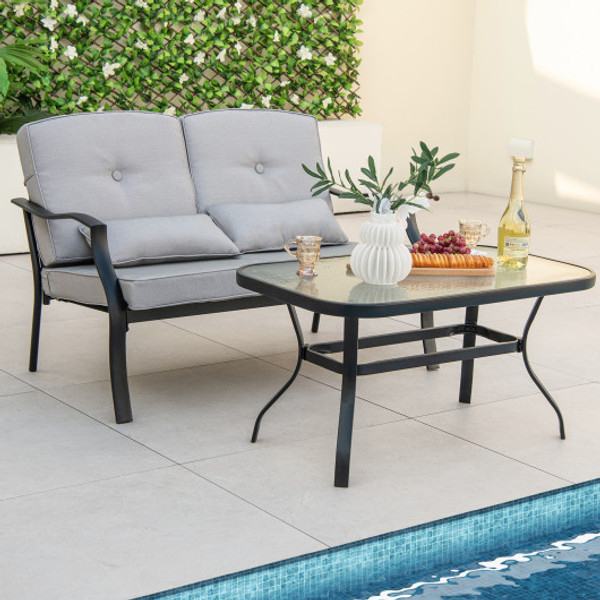 Outdoor Loveseat Chair Set With Tempered Glass Coffee Table Np10926Gr 12 By Cw
