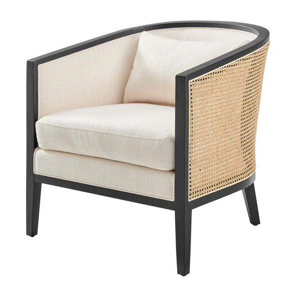 Tillman Fabric Accent Arm Chair With Rattan Black Frame Shortbread Natural 3900078 Bl By Npd
