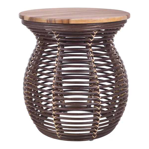 Quito Rattan Side End Table With Wood Top Paloma Brown 3100005 Pb By Npd