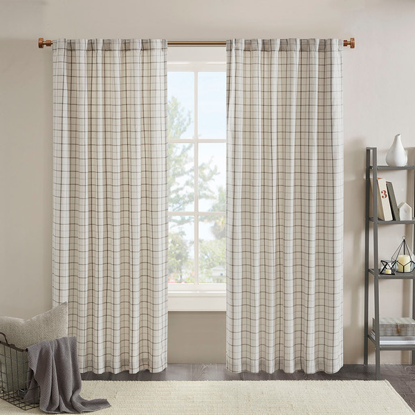 Olliix Mp40 6763 Madison Park Anaheim 100 Polyester Jacquard Rod Pocket And Back Tabs Plaid Panel With Fleece Liningnatural