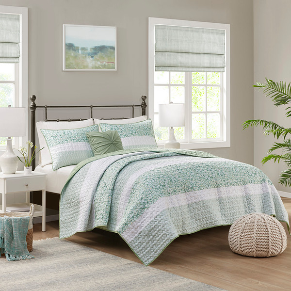 Olliix Caralie 4 Piece Seersucker Quilt Set With Throw Pillow Full Queen Mp13 8205