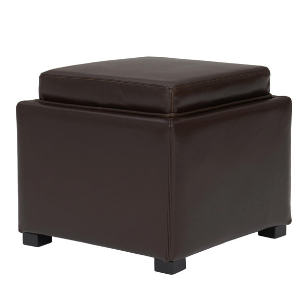 Cameron Square Leather Storage Ottoman With Tray Brown 113042 01 By Npd