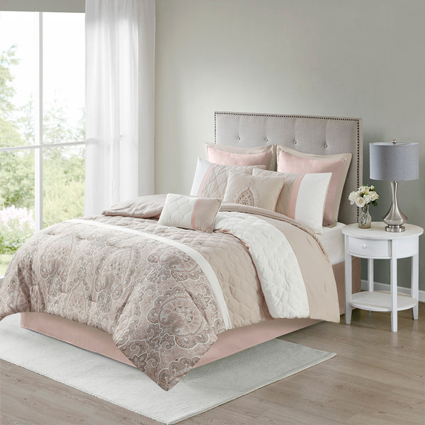 Olliix 5Ds10 0223 510 Design Shawnee 100 Polyester 8Pcs Comforter Set King Blush
