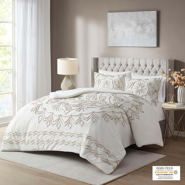Olliix Violette 3 Piece Tufted Cotton Chenille Comforter Set King Cal King Mp10 7141