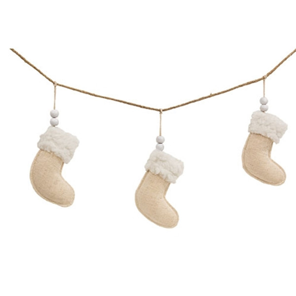 Natural Christmas Stocking Fabric Garland G17032 By Cwi Gifts