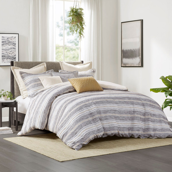 Olliix Oasis Oversized Chenille Jacquard Striped Comforter Set With Euro Shams And Throw Pillows Full Queen Mps10 515