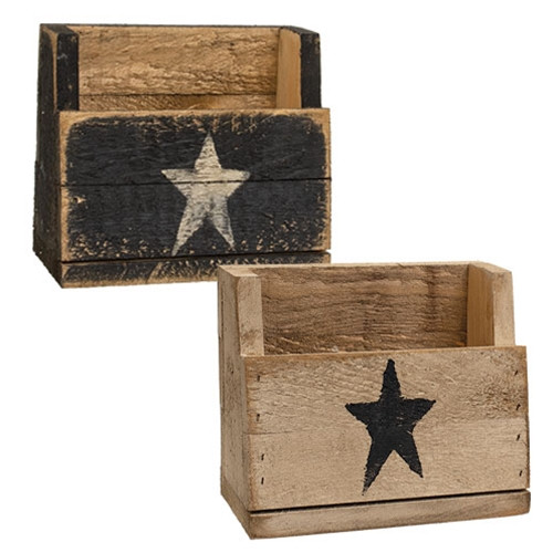 Rustic Wood Flower Bin With Painted Star 10 L X 8 5 H 2 Assorted G25128 By Cwi Gifts