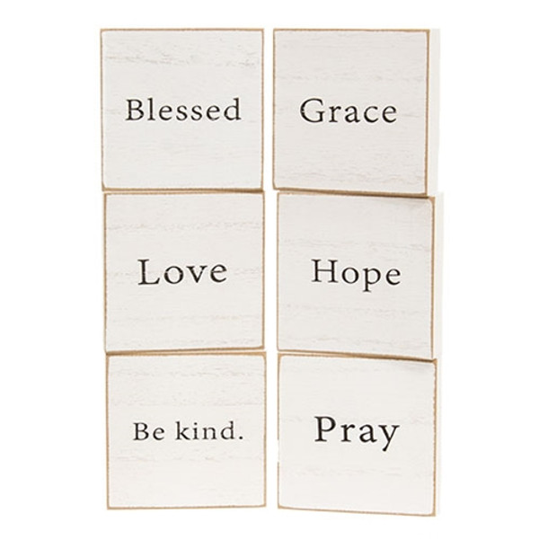 Inspirational Faith Word White Wooden Square Block 6 Assorted G38533 By Cwi Gifts