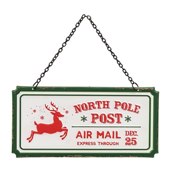 North Pole Post Distressed Hanging Sign G65368 By Cwi Gifts
