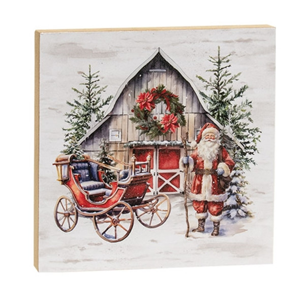 Vintage Santa Sleigh With Barn 6 Square Block G6643 By Cwi Gifts