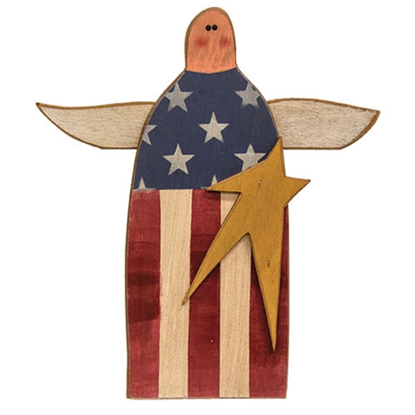 Distressed Wooden Americana Angel Sitter Gbh42 By Cwi Gifts
